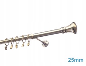 Karnisz metalowy pojedynczy 25 mm - na wymiar, różne kolory, kompletny, gotowy do montażu